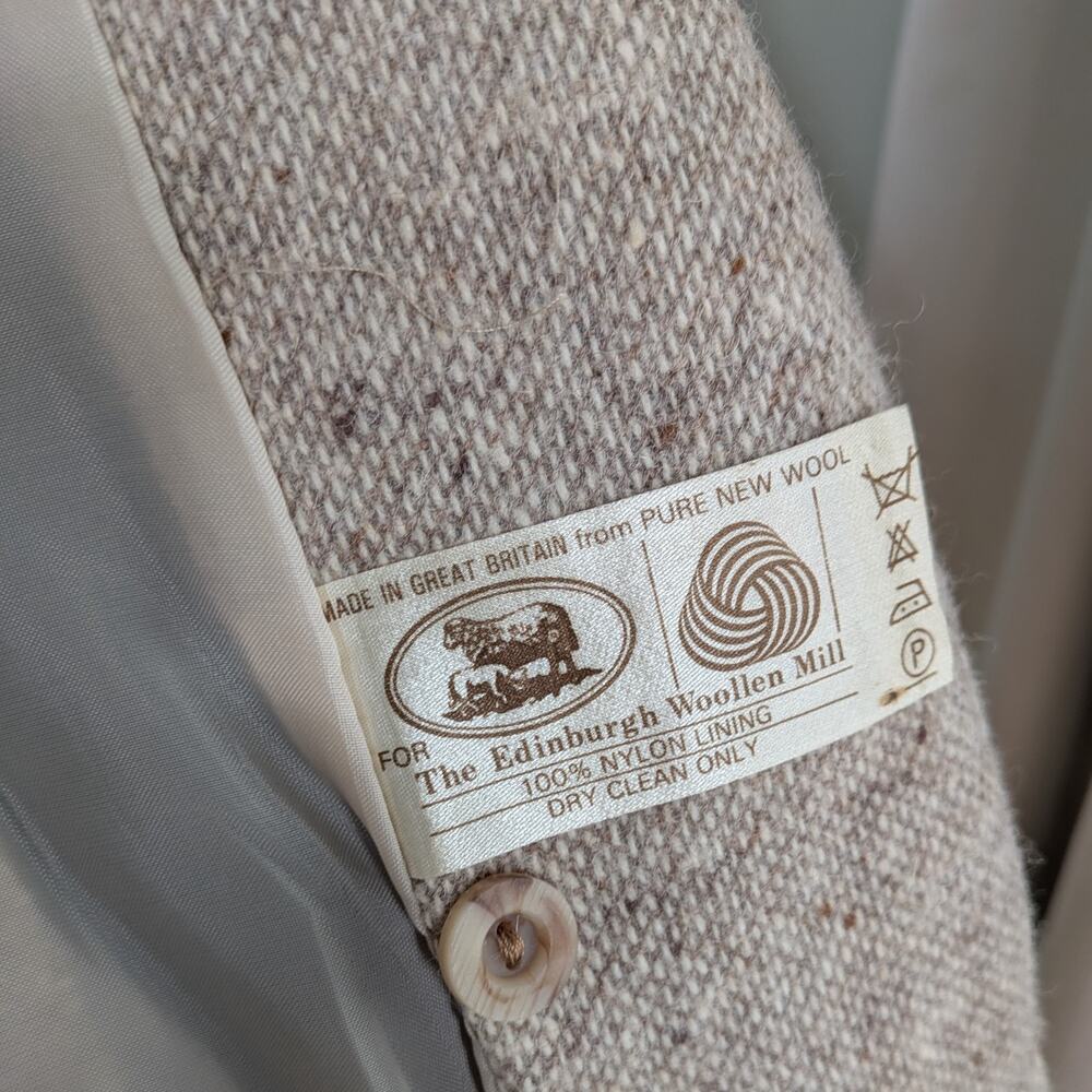 Vintage Wool Blazer Jacket 14 Tan Beige Tweed Double Breasted 80S Uk Cropped - Picture 12 of 15